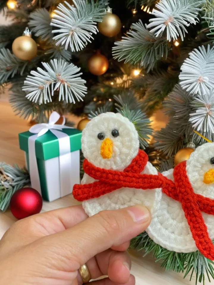 Easy Crochet Snowman Pattern - Nordic Yarn Art  For New Year Home Decor - Little Snowman with Scarf