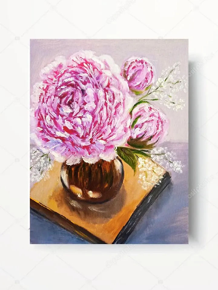 Painting with Peonies Pink Flowers Original Flower Art Original painting