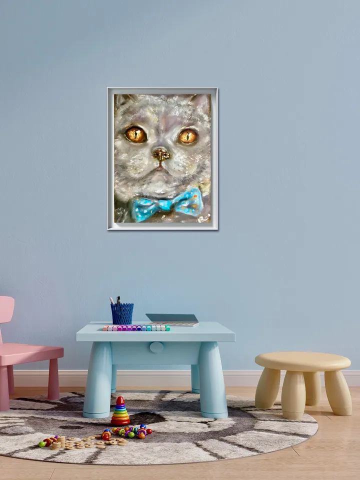 British cat with a bow tie original spft pastel painting on pastel cardboard,funny animals painting,cats painting,cat lovers gift,wall art.