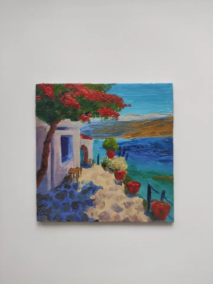 Original oil painting on cardboard Views of Greece