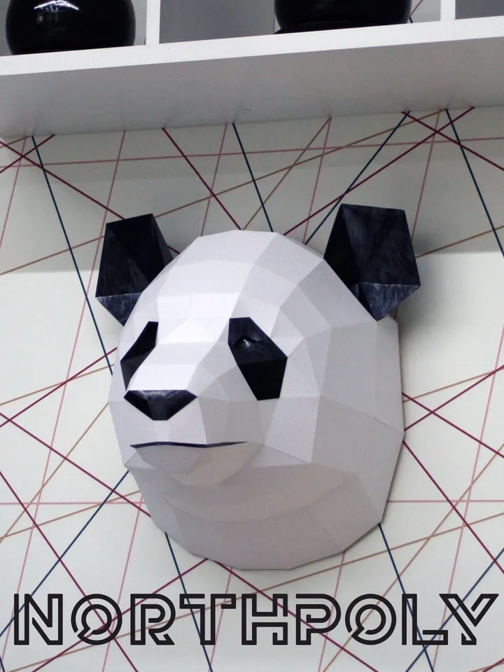 Panda Head Papercraft, Bear, Digital Template, PDF Download, Gurko, Trophy, 3D Low Poly, Pepakura, DIY Origami, Paper Decor, DIY Gift