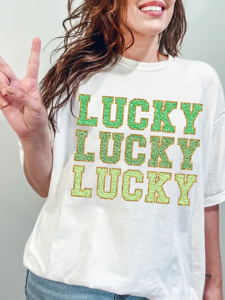 Chenille Lucky PNG | St Patrick Png | Lucky Png | Lucky Vibes Png | St Patty's, Cute St.Patty's |trendy chenille png, gold Glitter png