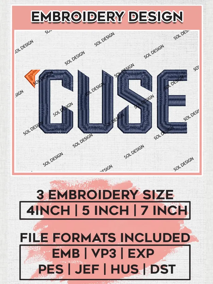 NCAA Cuse' College Team Word Logo Embroidery Design Files, NCAA Syracuse Orange Machine Embroidery, NCAA Teams, 3 sizes, NCAA Machine embroidery designs, Digital Download