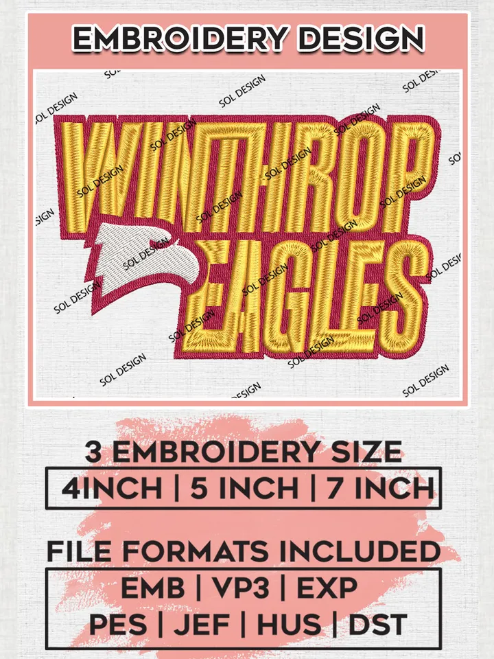 Winthrop Eagles Team Mascot Logo Embroidery Design Files, NCAA Winthrop Eagles Machine Embroidery, NCAA Teams, 3 sizes, NCAA Machine embroidery designs, Digital Download