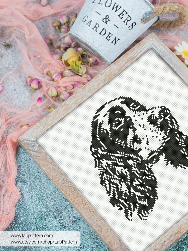 English Cocker Spaniel silhouette Cross stitch pattern, dog breed, puppy, animals, beginner counted, gift DIY, embroidery, instant PDF