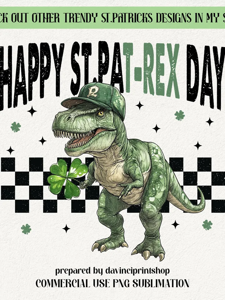 Happy St.Pat-Rex Day Png, St.patricks day png, Toddler st.patricks png, Retro st.patricks png, Kids st.patricks day png, Shamrock png