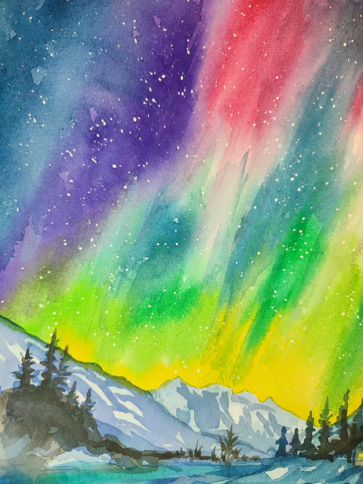 Watercolor painting "Polar Evening"