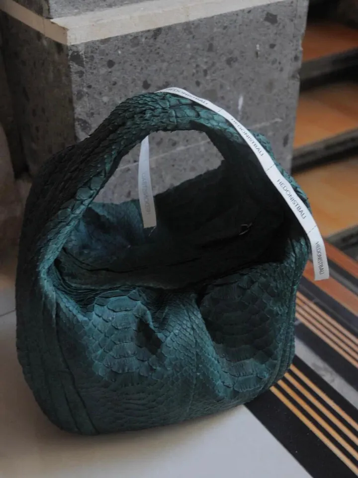 Medium Soft Hobo Classy Sport Woman Stitched Bag | Purse Genuine Python Skin | Dewi Green Big Elegant Leather Designer Soft Bag Snake |
