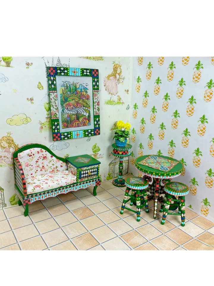 Furniture for dolls. 1:12. Kitchen furniture. Furniture miniature. Handmade. Dollhouse miniature. Table for a doll. Sofa for a doll.