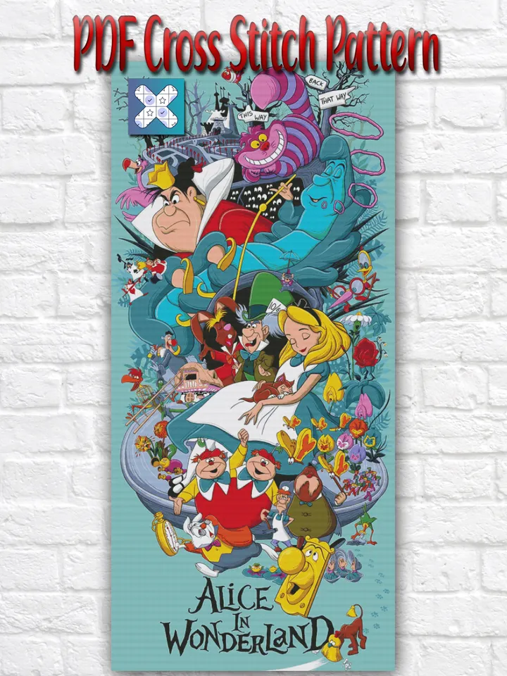 Alice In Wonderland Cross Stitch Pattern / Alice in Wonderland Cross Stitch Chart / Cheshire Cat Cross Stitch Chart