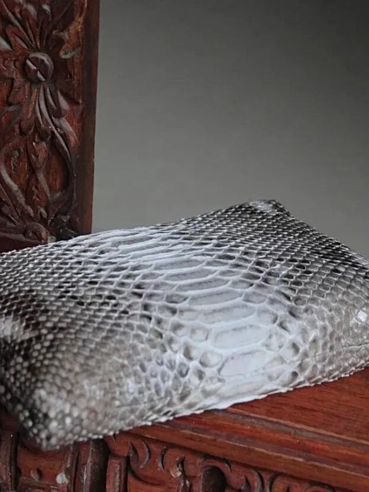 Genuine python skin grey cosmetic bag/ Purse Insert Organizer/ Bag Insert For Tote Bag/ exotic leather wallet / small snake skin clutch