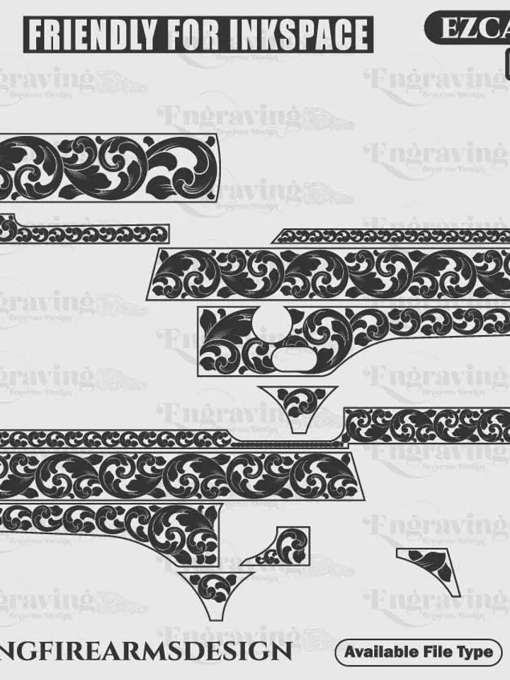 Baretta 92 FS Scroll Design Svg,lasercut,laserengraving,fiberlaser,engravingfiles,laserpattern,engravingdesign,engravingpattern,metalart