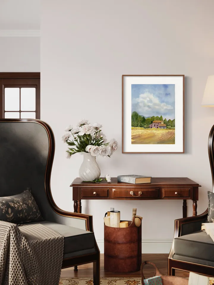 Landscape Barn French Provence Wall Art, Rustic Farmhouse Art, Country Home Decor, Barn Painting, Tuscany Painting Print