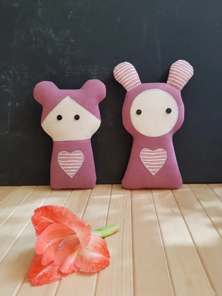 set of 3 sewing patterns mini doll & rabbit in sleeping bag, 3 digital tutorials in English, rag dolls sewing diy