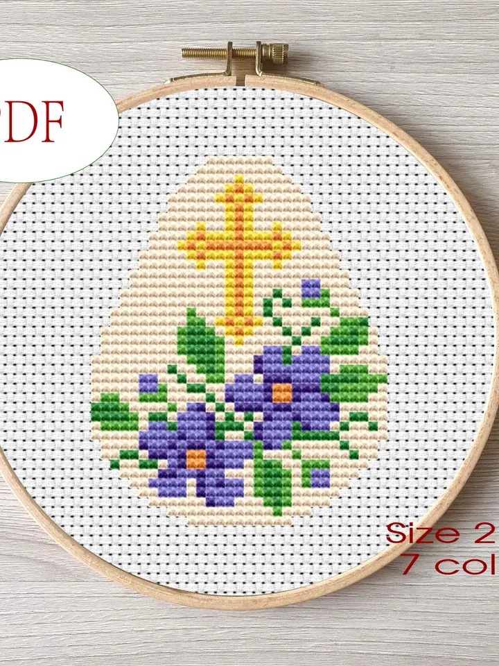 Easter pattern pdf cross stitch, Easy embroidery DIY, small pattern egg