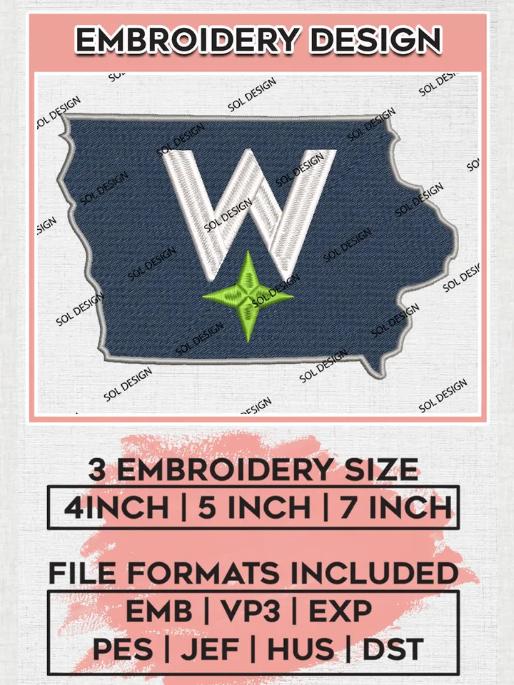 NBA Iowa Wolves Team Basketball Map Logo Embroidery Designs, NBA G League Team Embroidery Files, Basketball Machine Embroidery Designs, NBA Iowa Wolves Team Logo, Sport Machine Embroidery Design, Digital Download