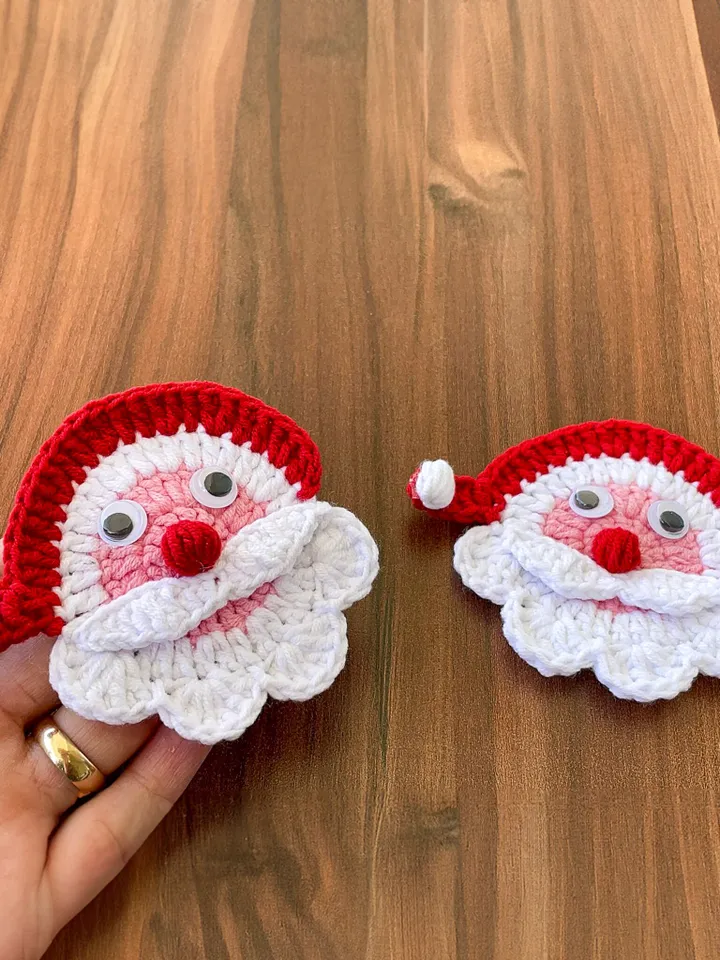 Crochet Santa Claus Face Applique - Crochet Xmas Tree Decor - Beginner-Friendly Crochet Santa Claus Pattern