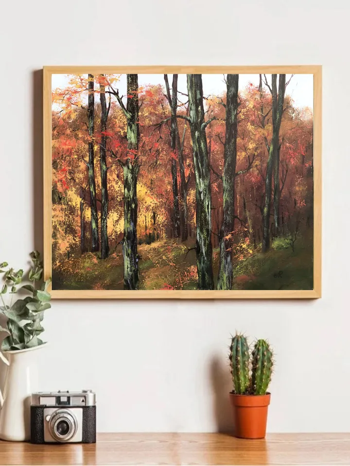 Forest Original Oil Painting Autumn Art Trees Painting