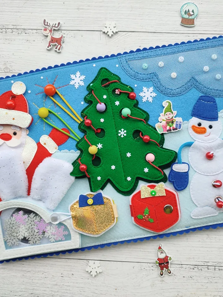 Christmas Quiet Book Pattern pdf, Felt book pattern, Santa Claus pattern, Baby activity book svg, Sensory book kids, felt sewing pattern