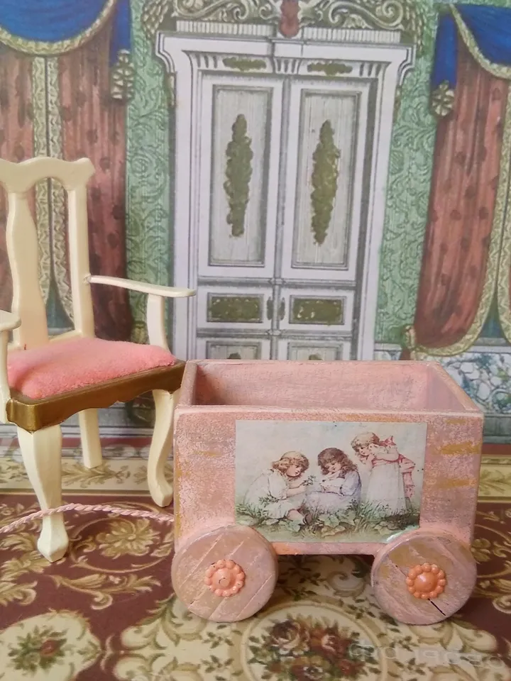 Trolley for dollhouse. Doll toy.The cart for the doll house.1:12 scale.