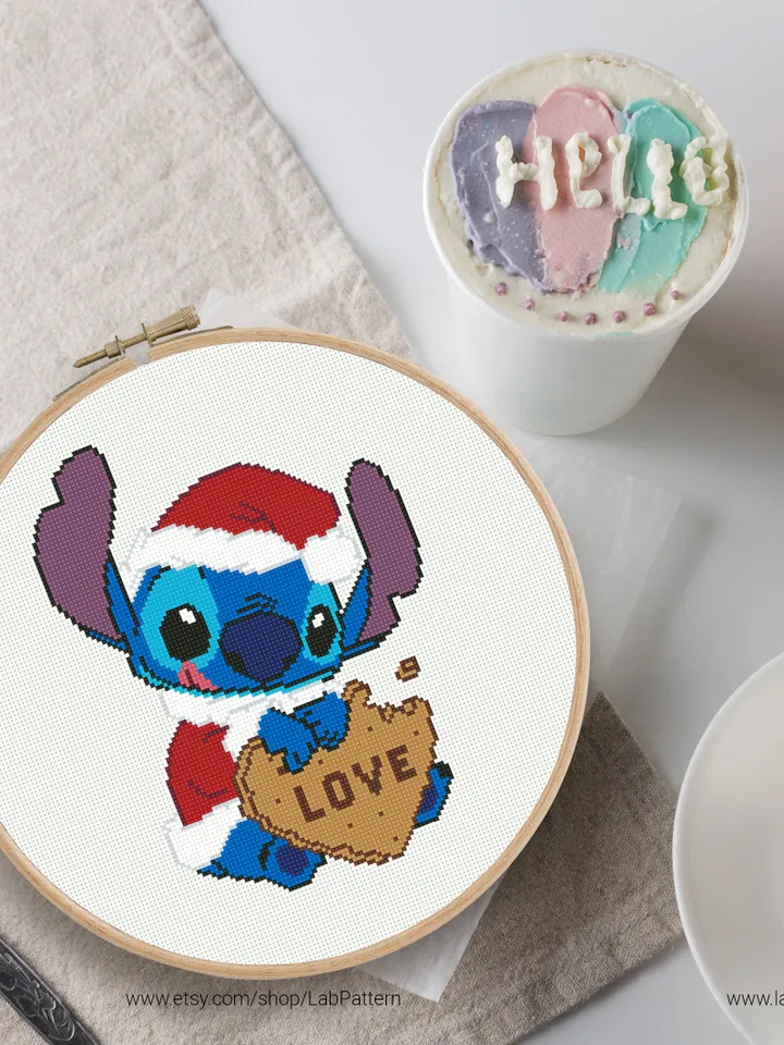 Stitch with cookie, Lilo and Stitch cross stitch pattern, Love Hawaii, nursery decor, beginner, modern chart, DIY, embroidery, instant PDF