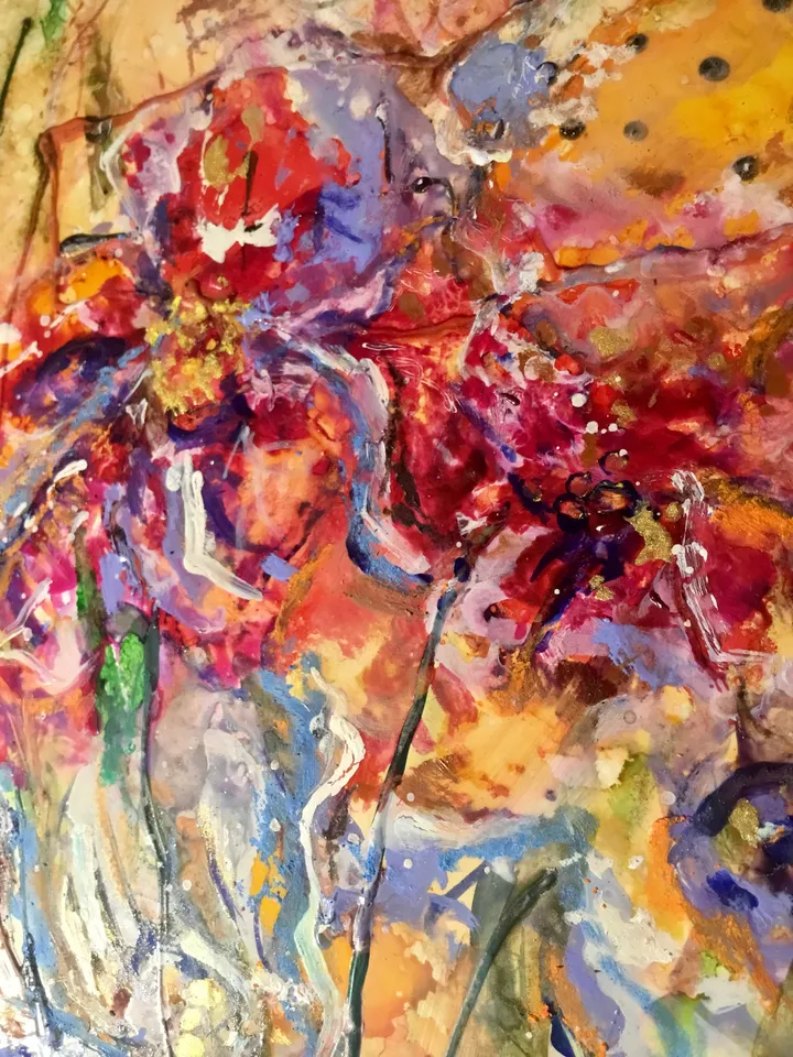 Fantasy colourful flowers on yupo paper original mix media painting,modern fantasy wall art,flowers painting,unique handmade decor gift