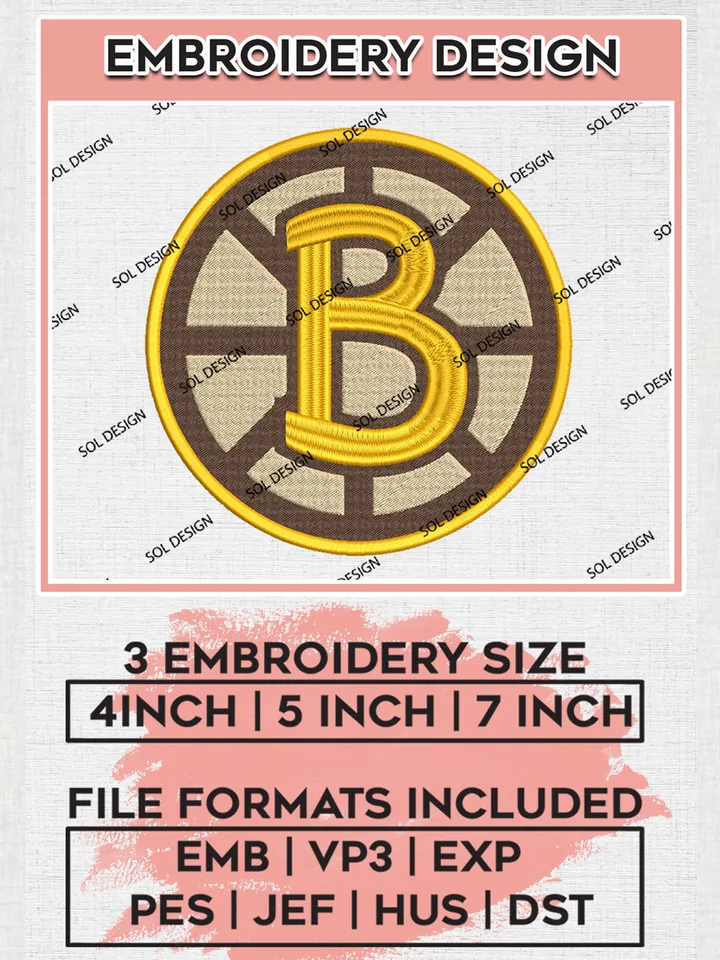 NHL Boston Bruins B Logo Embroidery Design, NHL Boston Bruins Logo Embroidery Files, Hockey Team Machine Embroidery, Machine Embroidery Design