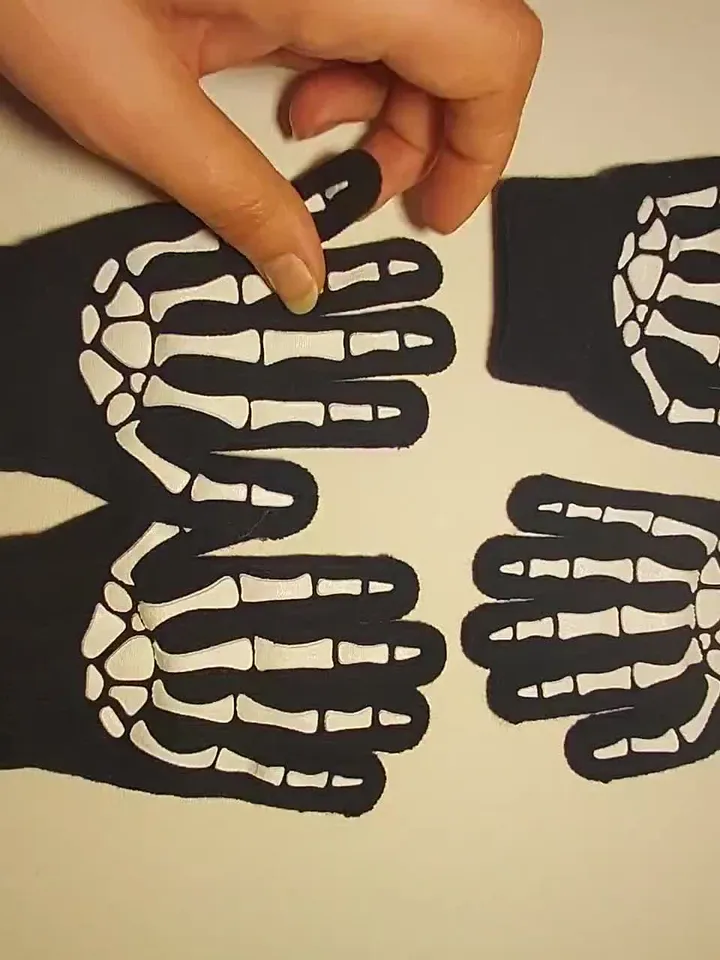 Halloween skeleton gloves for kids, Skeleton costume, Glow in de dark, Teenager finger gloves