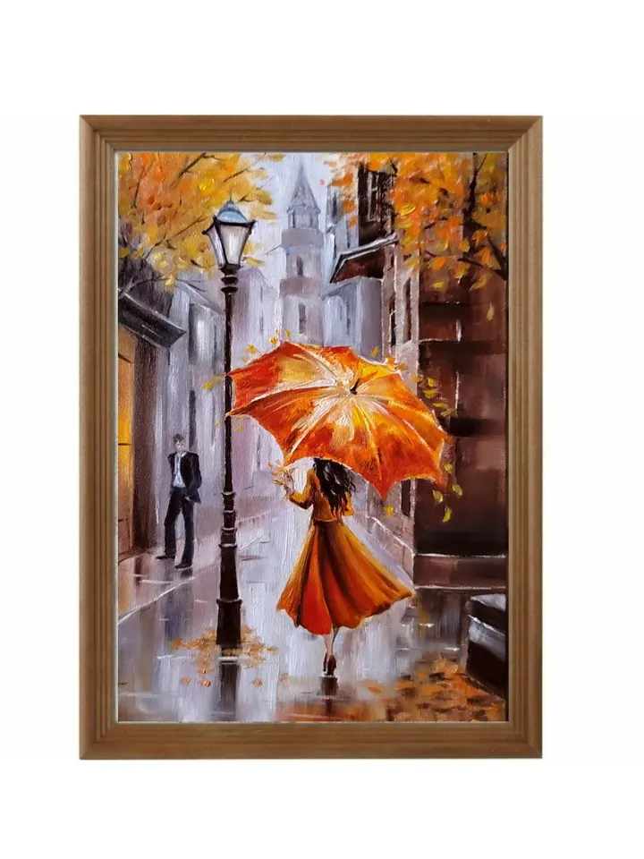 Urban Autumn Artwork Original Oil Painting on Canvas 7.87x11.81 in by ArtCafe