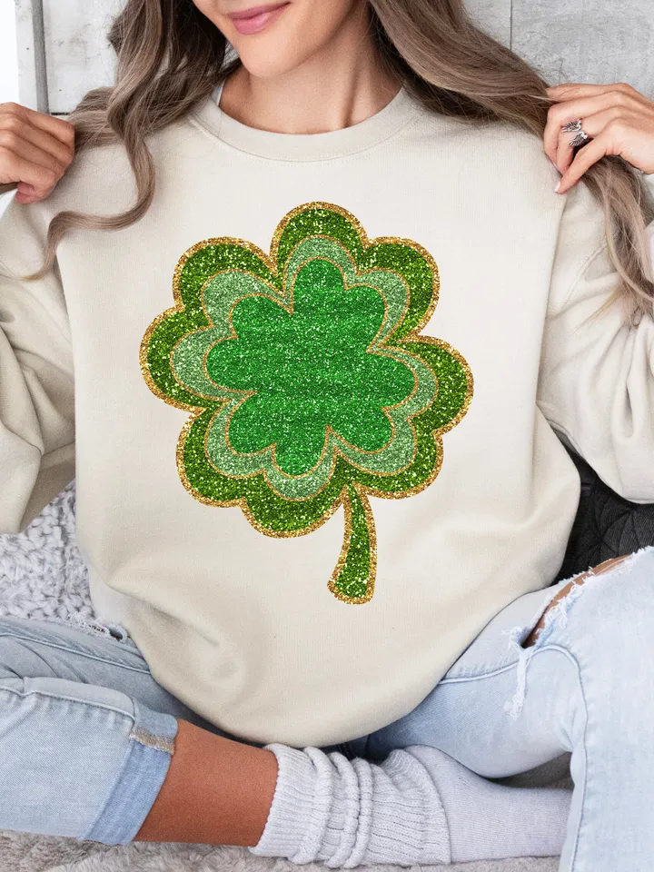 Gold Glitter Clover png, St.Patrick's Day Clover Png,Lucky Png, Retro St. Patty's Day Png,Faux Glitter Lucky,Retro Png, trendy St patricks