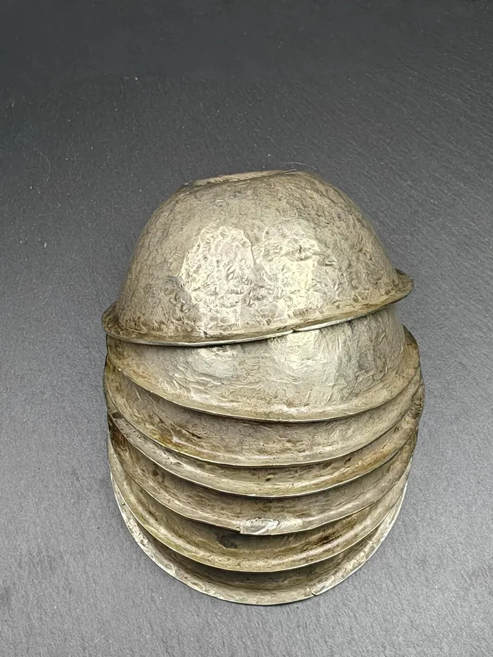 Authentic Tibetan Buddhist Water Offering Bowls from Yachen Gar,Yonchap Bowls,Made of Silver,1 Set of 7 Bowls,100+ Years Old,87×34mm