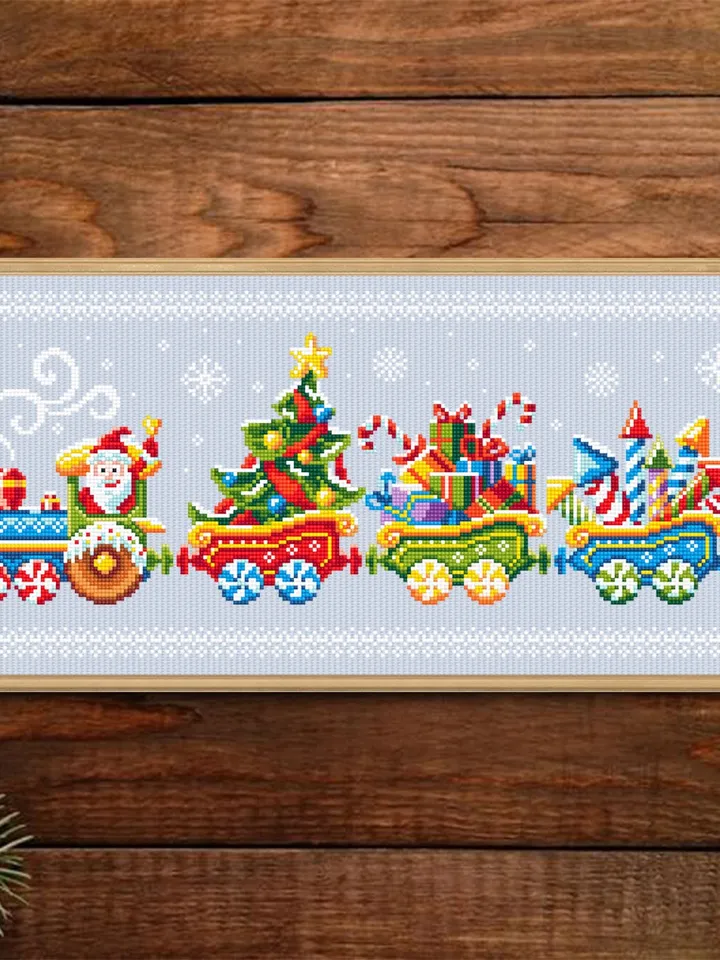 Christmas train cross stitch pattern PDF download Merry Christmas cross stitch, Winter holiday cross stitch chart, Santa train ornament #N96