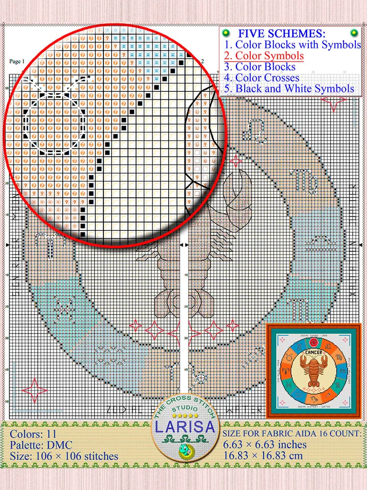 Cancer Cross Stitch Pattern | Cancer Zodiac Sign