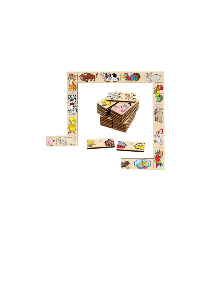 Wood domino games - farm animals Puzzle, Wooden Montessori homeschool blocks