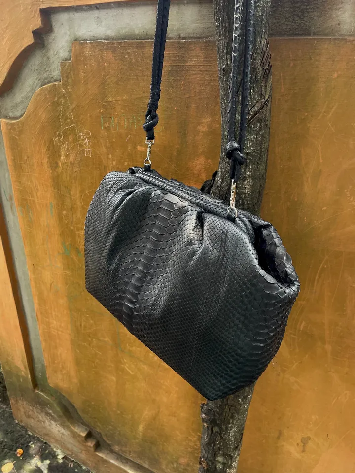 Genuine python skin black classy elegant bag / exotic leather bags / handmade designer purse