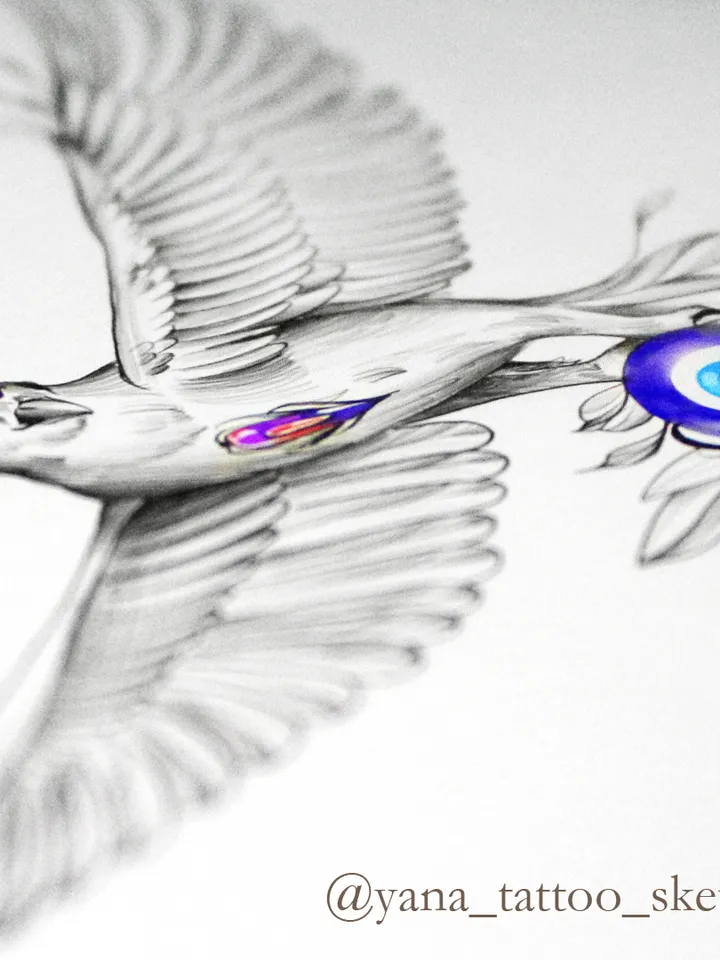 Evil Eye Tattoo Design Greek Evil Eye And Phoenix Tattoo Ideas Drawing, Instant download PDF, JPG, PNG