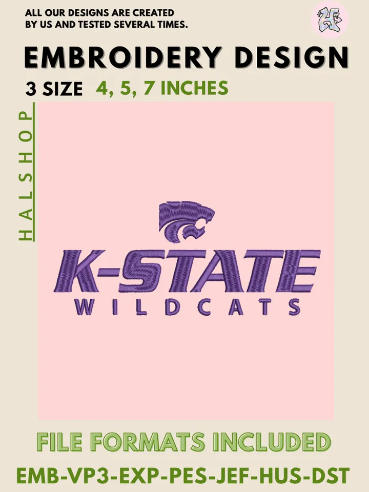 NCAA Kansas State Wildcats Logo Embroidery Design – College Team Digital Embroidery File 💜🐾