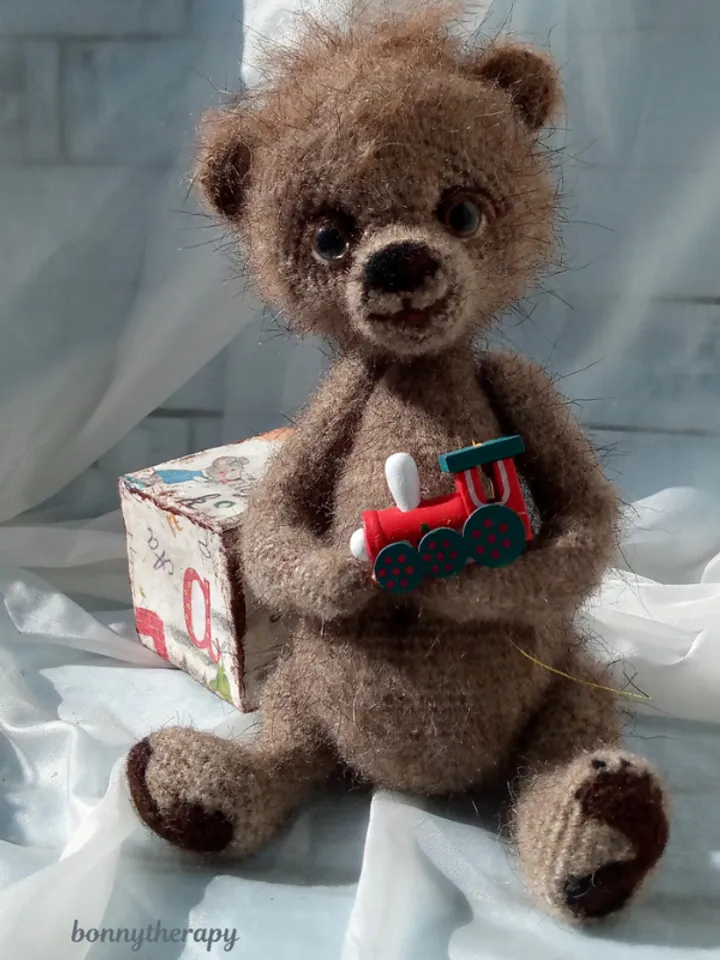 Bear crochet toy 7 inches sitting, cute stuffed bear