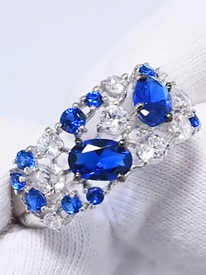 Silver ring for women 925 assay value with cubic zirconia stones, silver