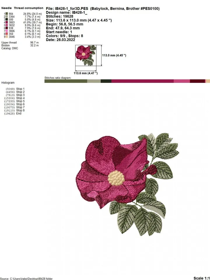 Rose hip set with 3D elements Floral pattern Flower machine embroidery design 3D floral motif 3D flowers digital embroidery pattern clothing