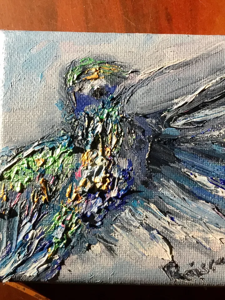 Hummingbirds couple diptych,set of 2 hummingbirds painting,small canvas paintings gifts, wedding gifts wall decor,exotic birds oil painting,