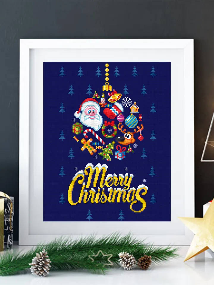 Merry Christmas cross stitch pattern PDF download Christmas ball cross stitch chart, Christmas pattern digital PDF, Santa cross stitch #N16