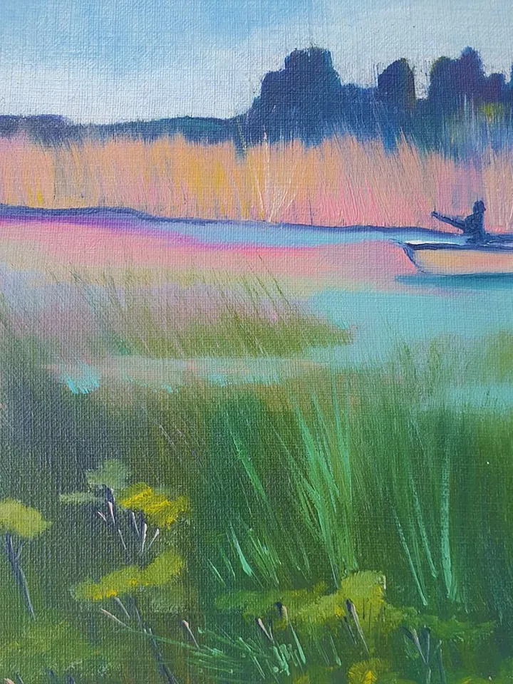 Marsh Painting Row Boat Original Art Low Country Wall Art Seascape Oil Painting