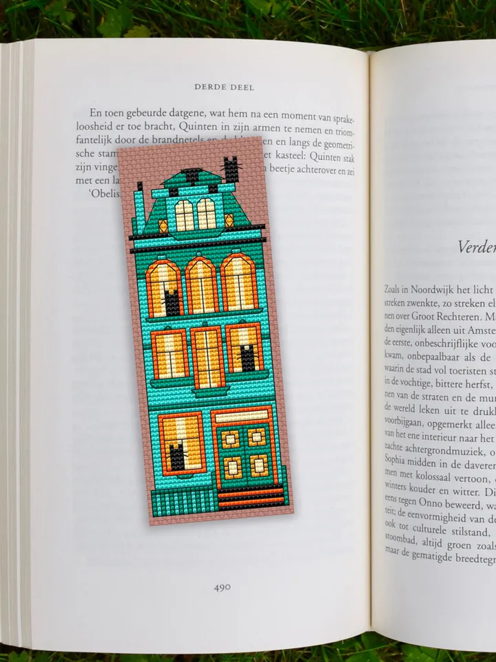 Cross stitch bookmark pattern Cat Mansion