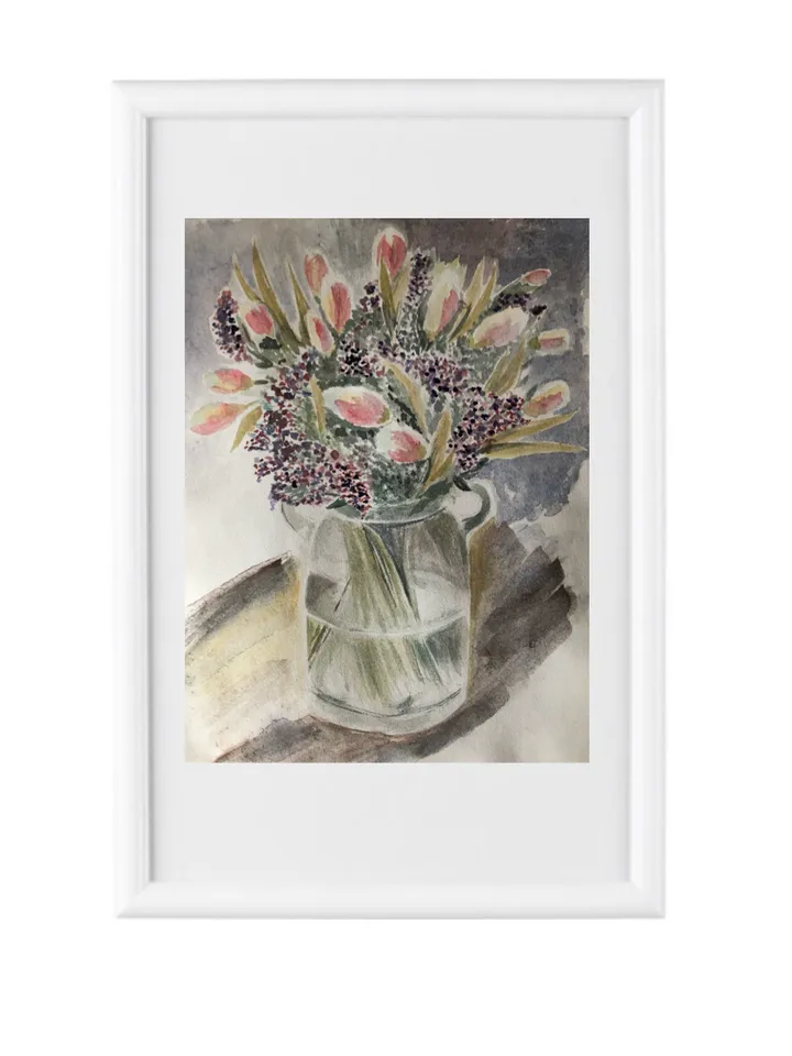 Pink tulips in vase original watercolour painting wall art flowers modern painting hand painted paper size 7x9 inches