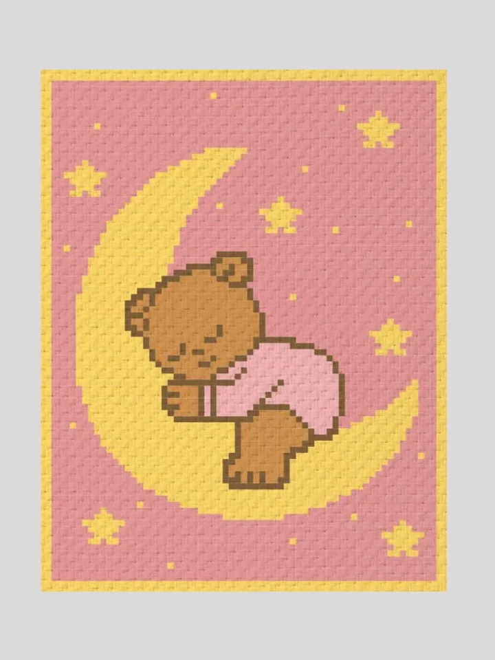 Crochet C2C Bear on the Moon baby blanket pattern PDF
