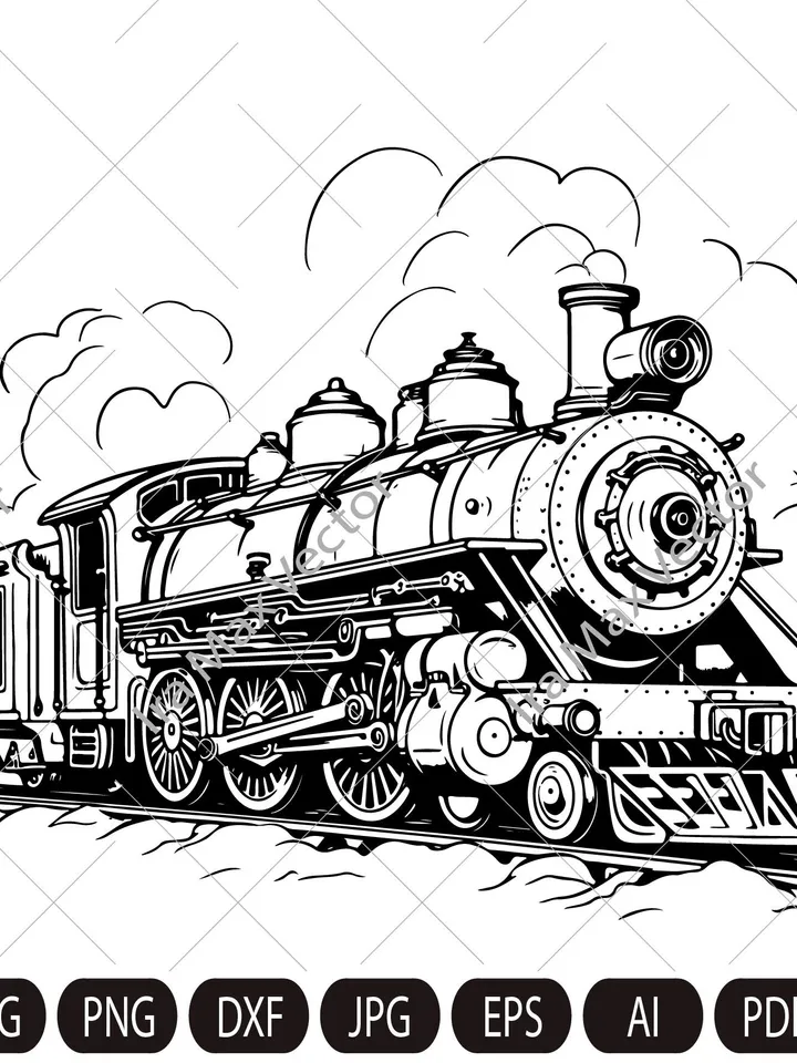 Steam locomotive retro vector,Old train svg,Locomotive svg,Locomotive in the forest, Vintage transport old train,Train retro SVG PNG