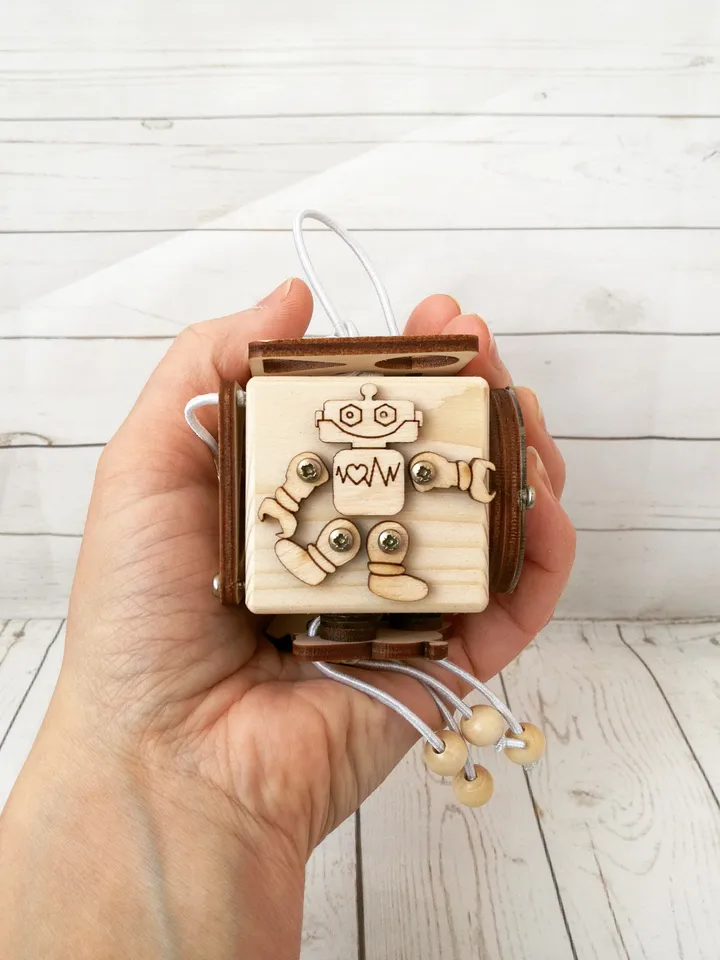 Busy cube - Space, wooden baby fidget toy, montessori travel activity