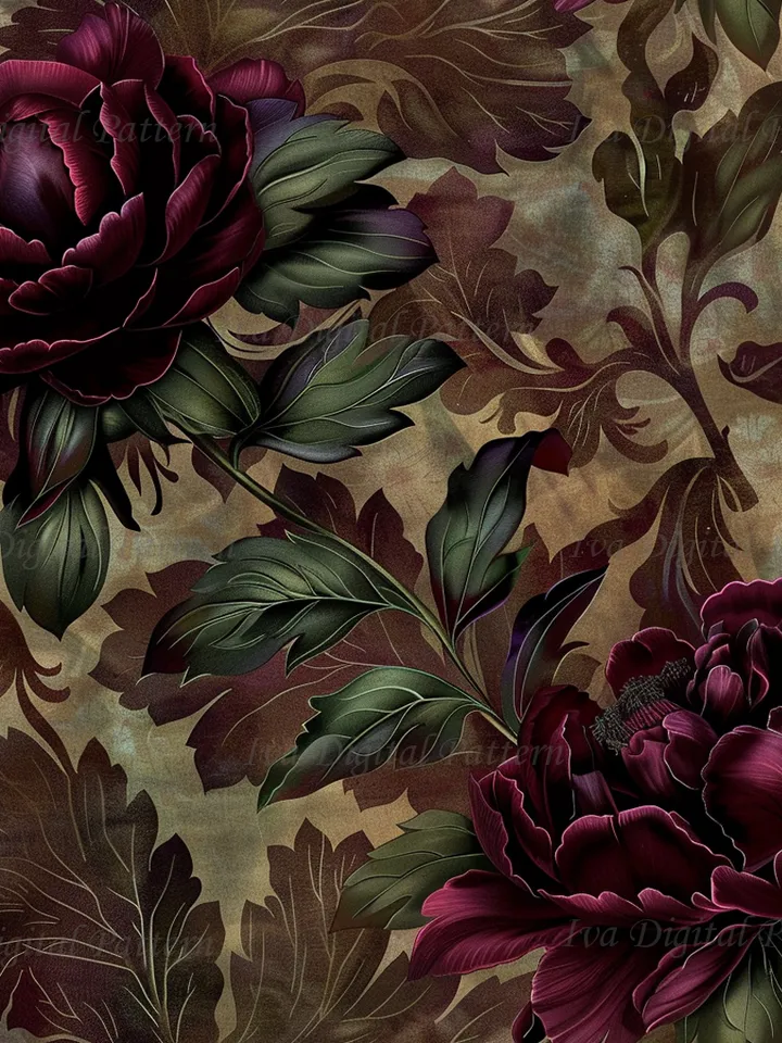 Vintage Gothic seamless pattern, repeating red peony flowers ,dark abstract floral pattern, style renaissance, digital paper, commercial use