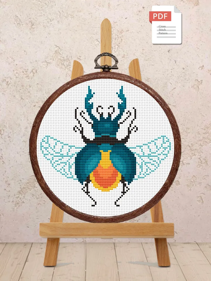 The Beetle Cross Stitch Pattern, Summer Cross Stitch, Embroidery Beetle, Insect Cross Stitch Pattern, Modern Cross Stitch Pattern #anm010
